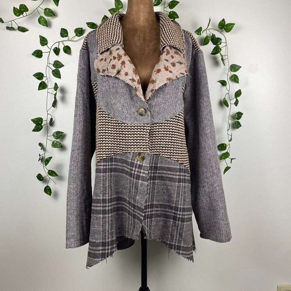 The Pyramid Collection distressed boho Patchwork Jacket asymmetrical hem cottage
